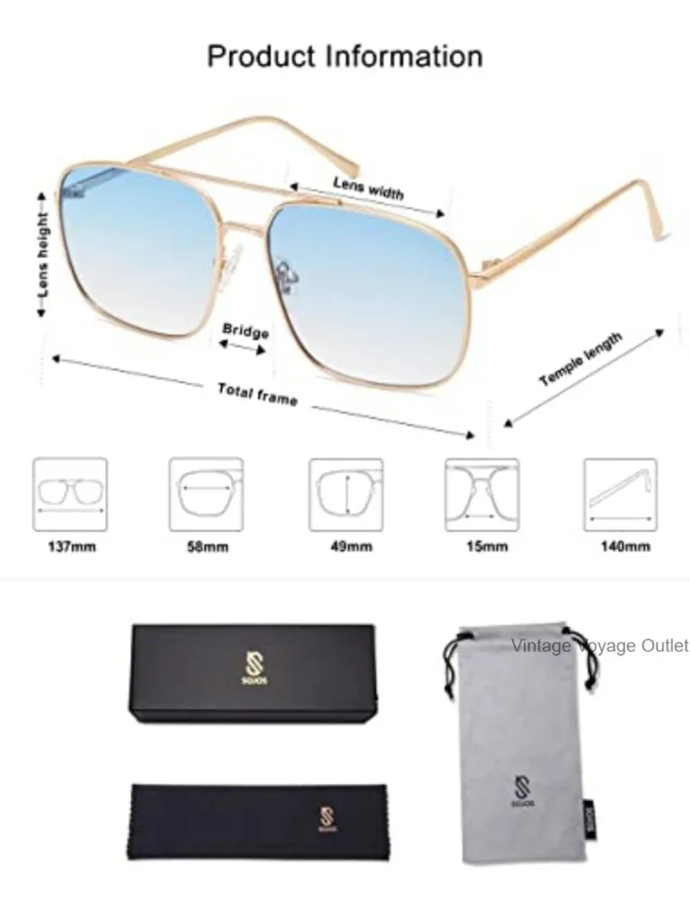 Square Aviator Sunglasses Metal Frame UV400 Protection